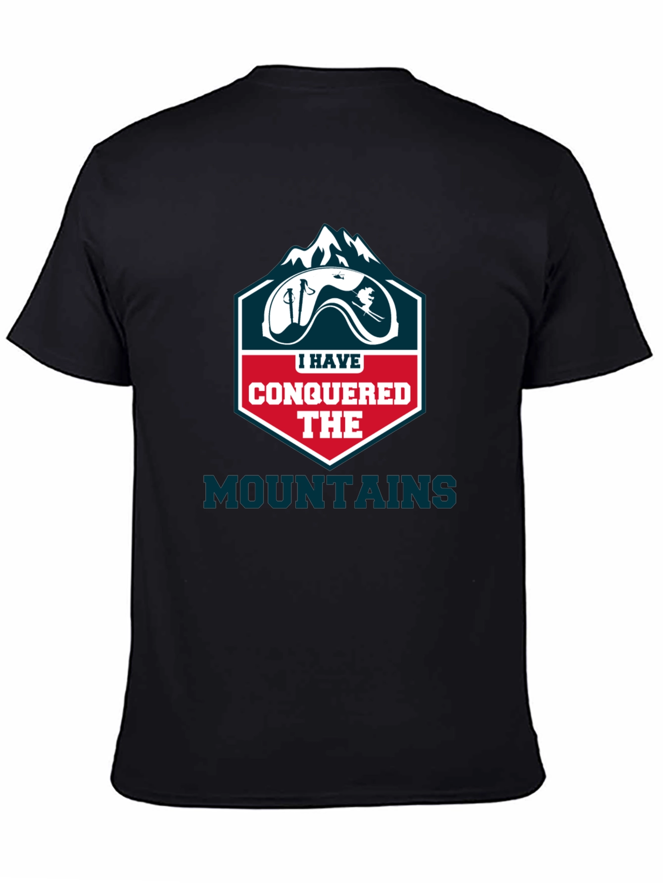 Black Conquered Mountains T-Shirt - Skiing Adventure view 4