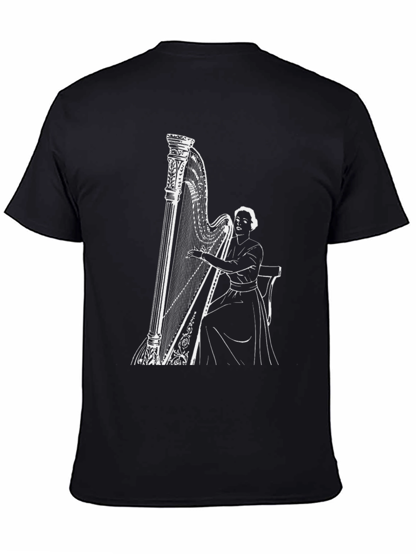 Elegant Harpist Graphic Tee - Black Cotton T-Shirt - 4