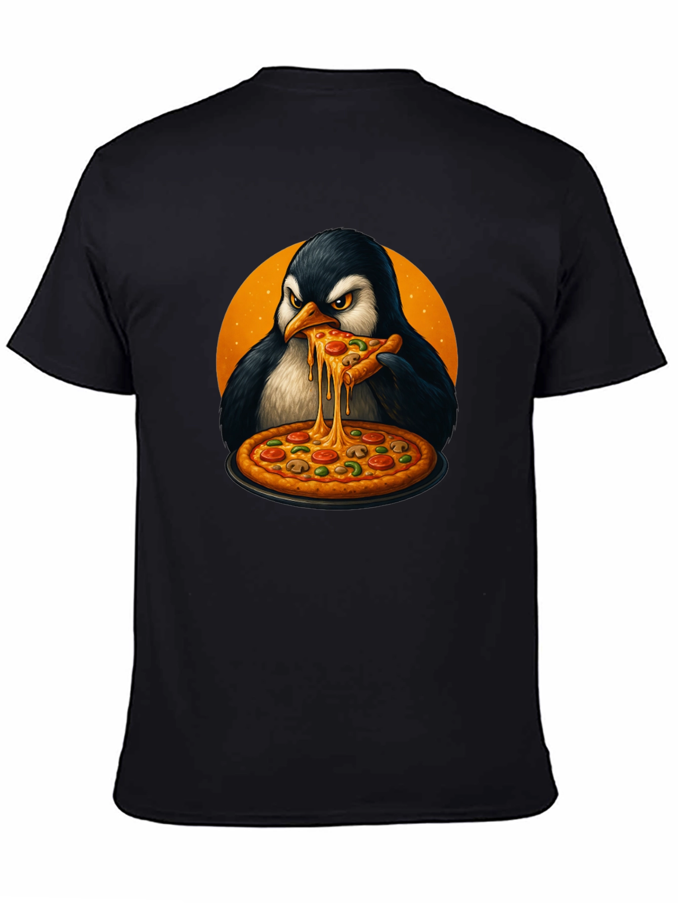 Black Penguin Pizza Lover T-Shirt - Cool Graphic Tee view 4