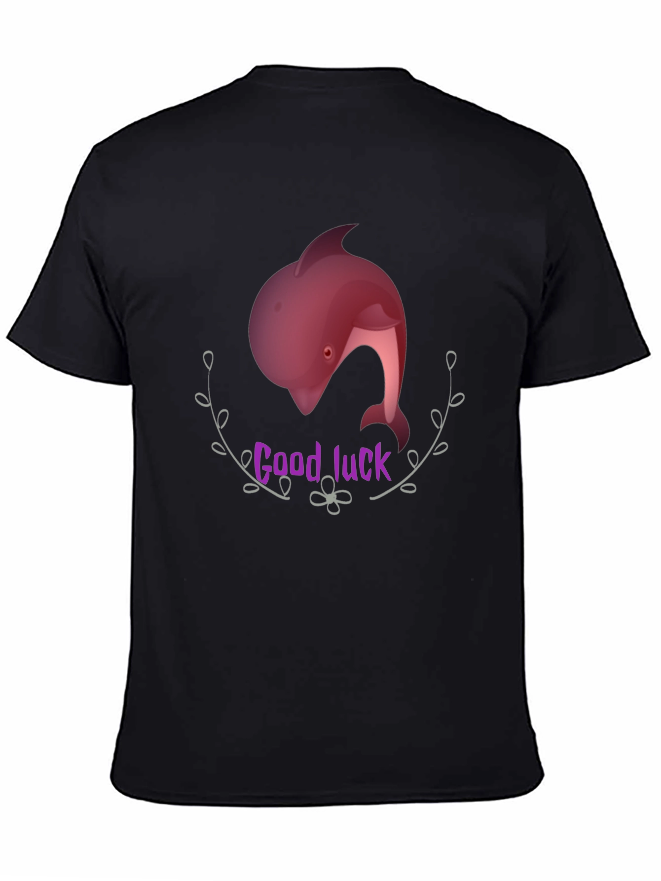 Black Good Luck Dolphin Graphic Tee - Black Unisex T-Shirt view 4