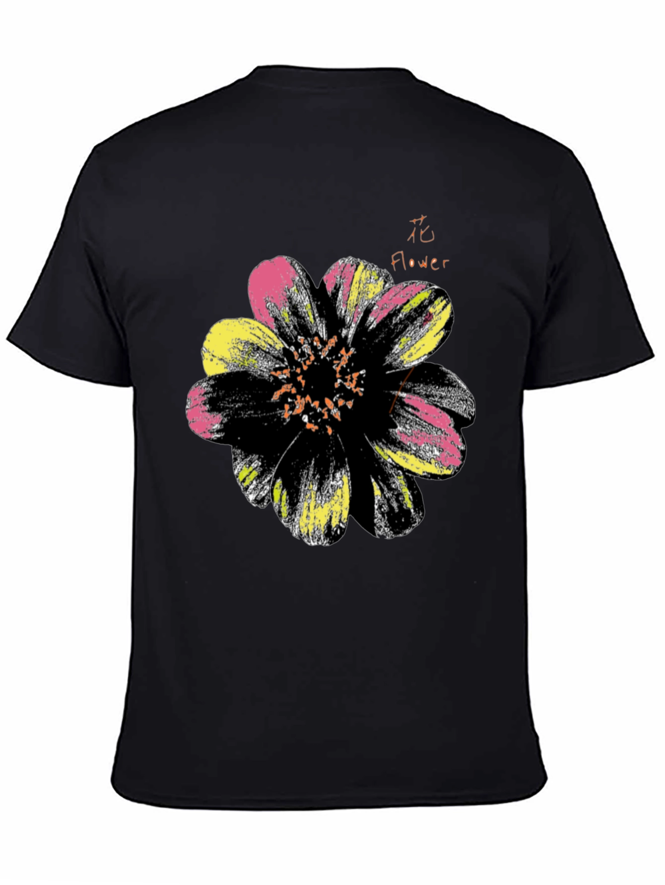 Black Floral Graphic Print Men's Black T-Shirt view 4