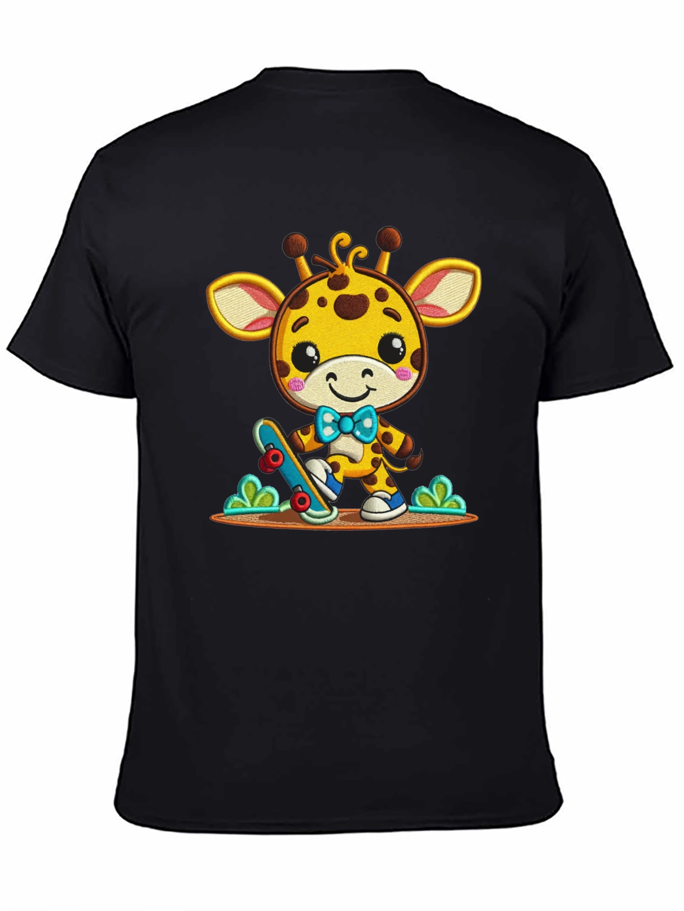 Black Cute Giraffe Skateboarder Graphic Tee view 4