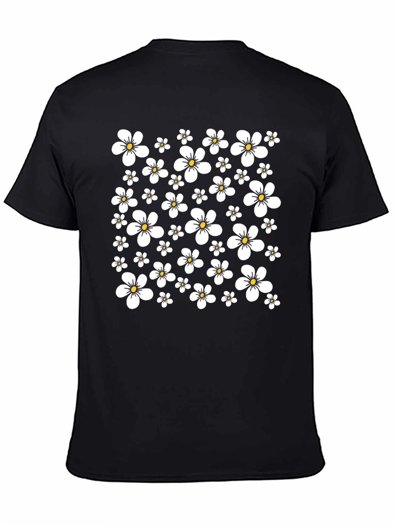 Black Floral Print Black T-Shirt - Classic Casual Style view 4