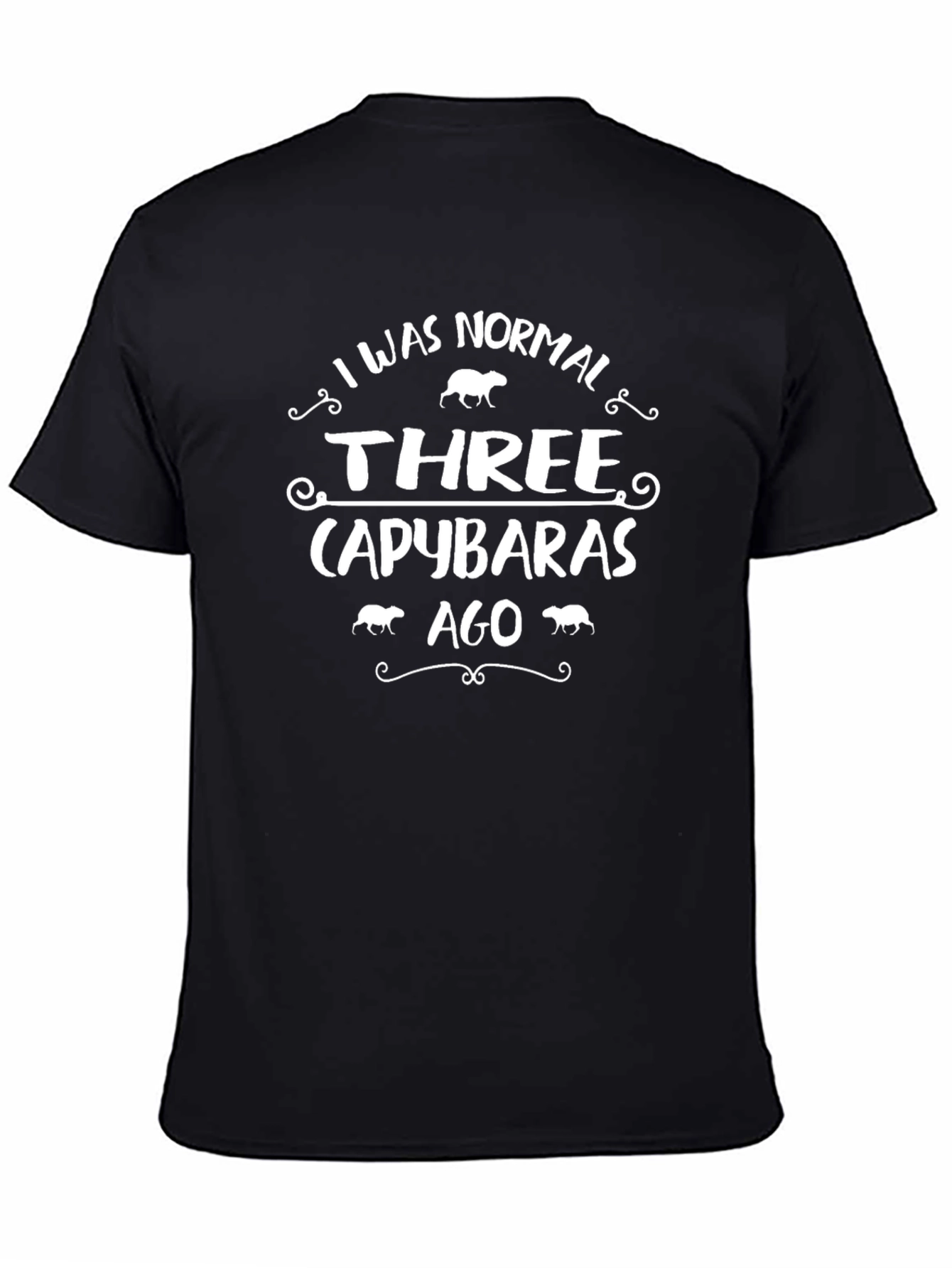 Black I Was Normal Three Capybaras Ago Graphic Tee view 4