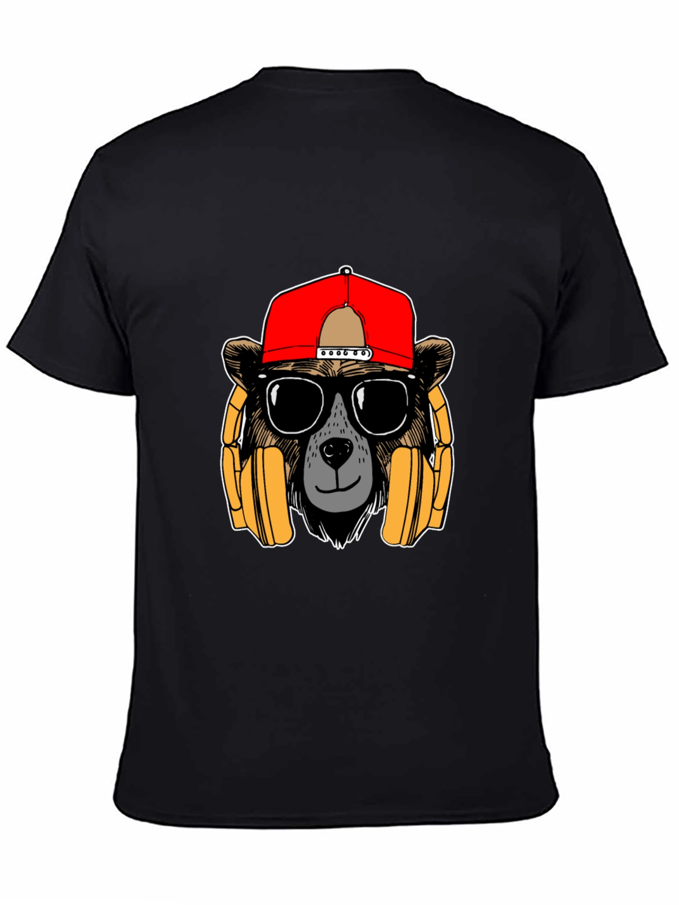 Black Bear with Headphones Graphic T-Shirt view 4