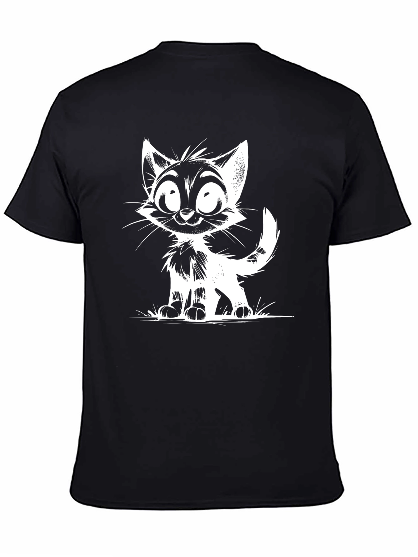 Black Cartoon Cat Graphic Black T-Shirt view 4