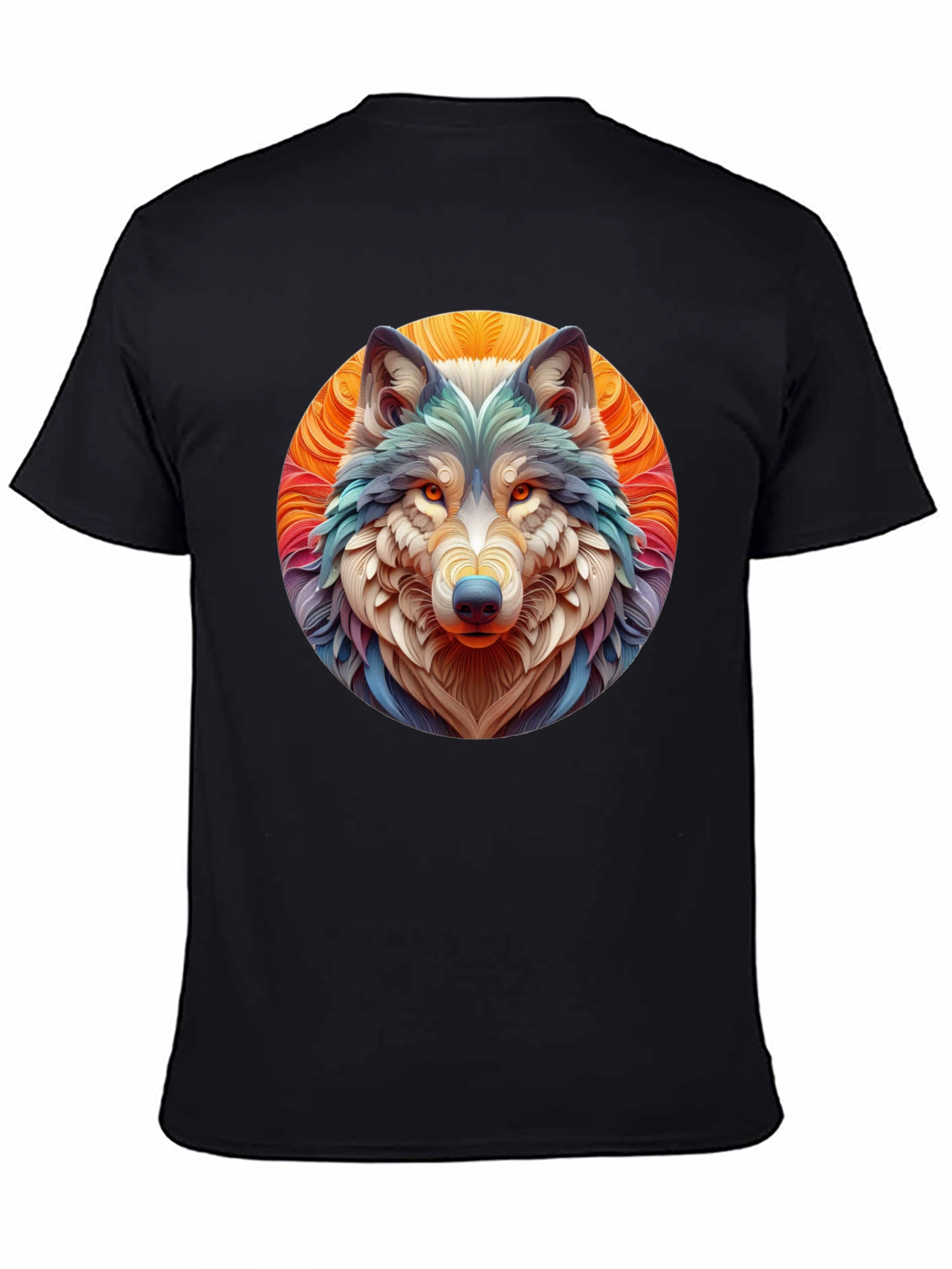 Black Wolf Art Graphic Tee - Black Cotton T-Shirt view 4