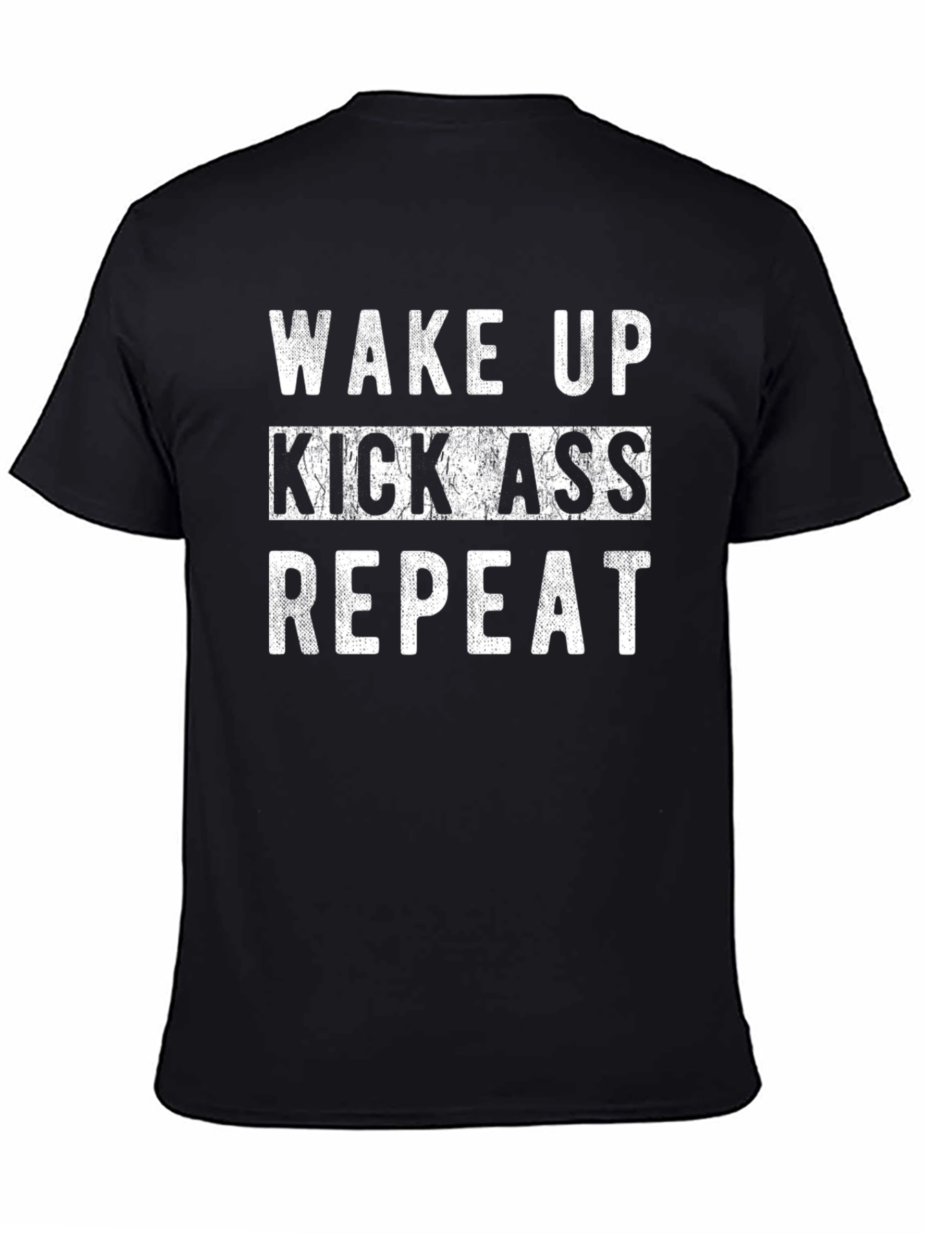 Black Wake Up Kick Ass Repeat Black Graphic Tee view 4