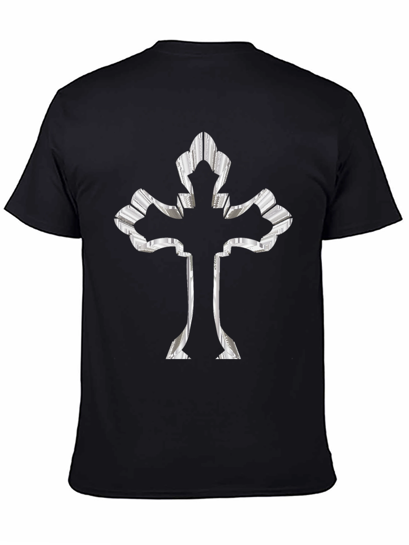 Black Black Tee with 3D Silver Cross view 4