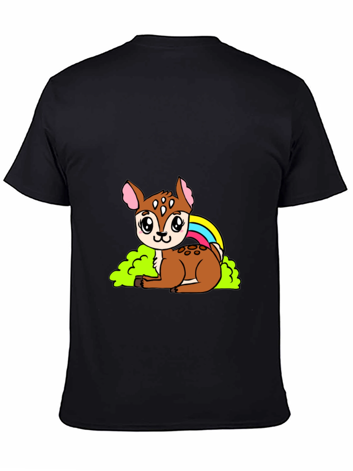 Black Cute Deer Cartoon Graphic Black T-Shirt view 4
