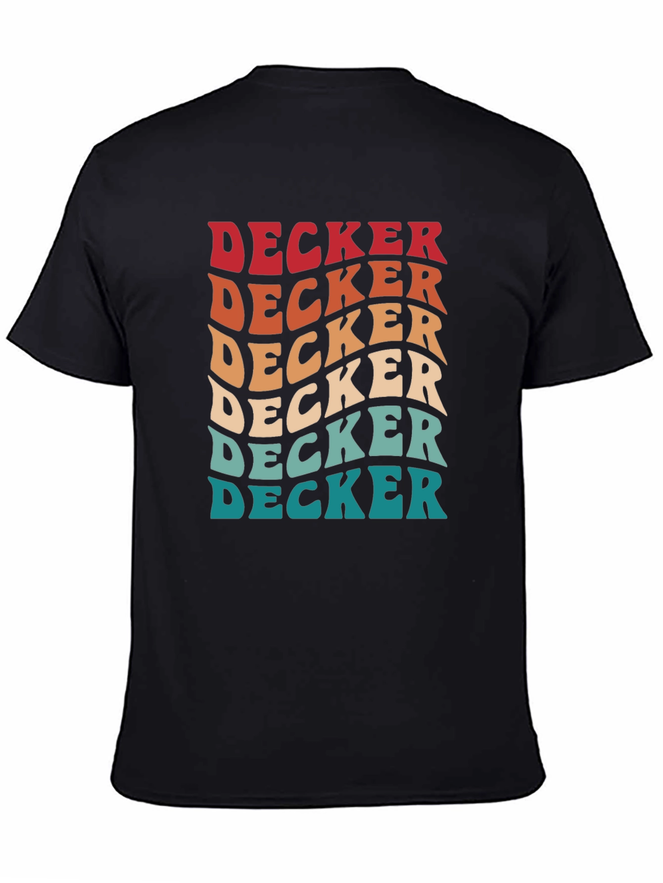 Black Retro Decker T-Shirt - Vintage Style Wavy Text view 4
