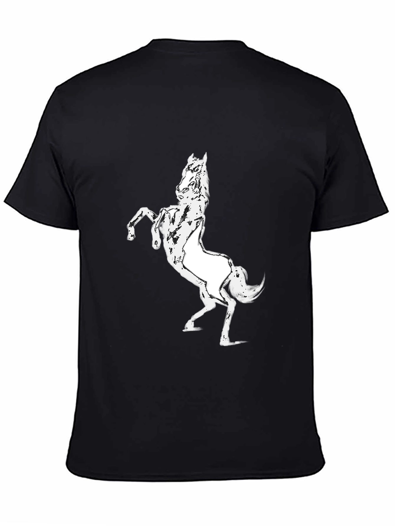 Black Black T-Shirt with White Horse Graphic view 4