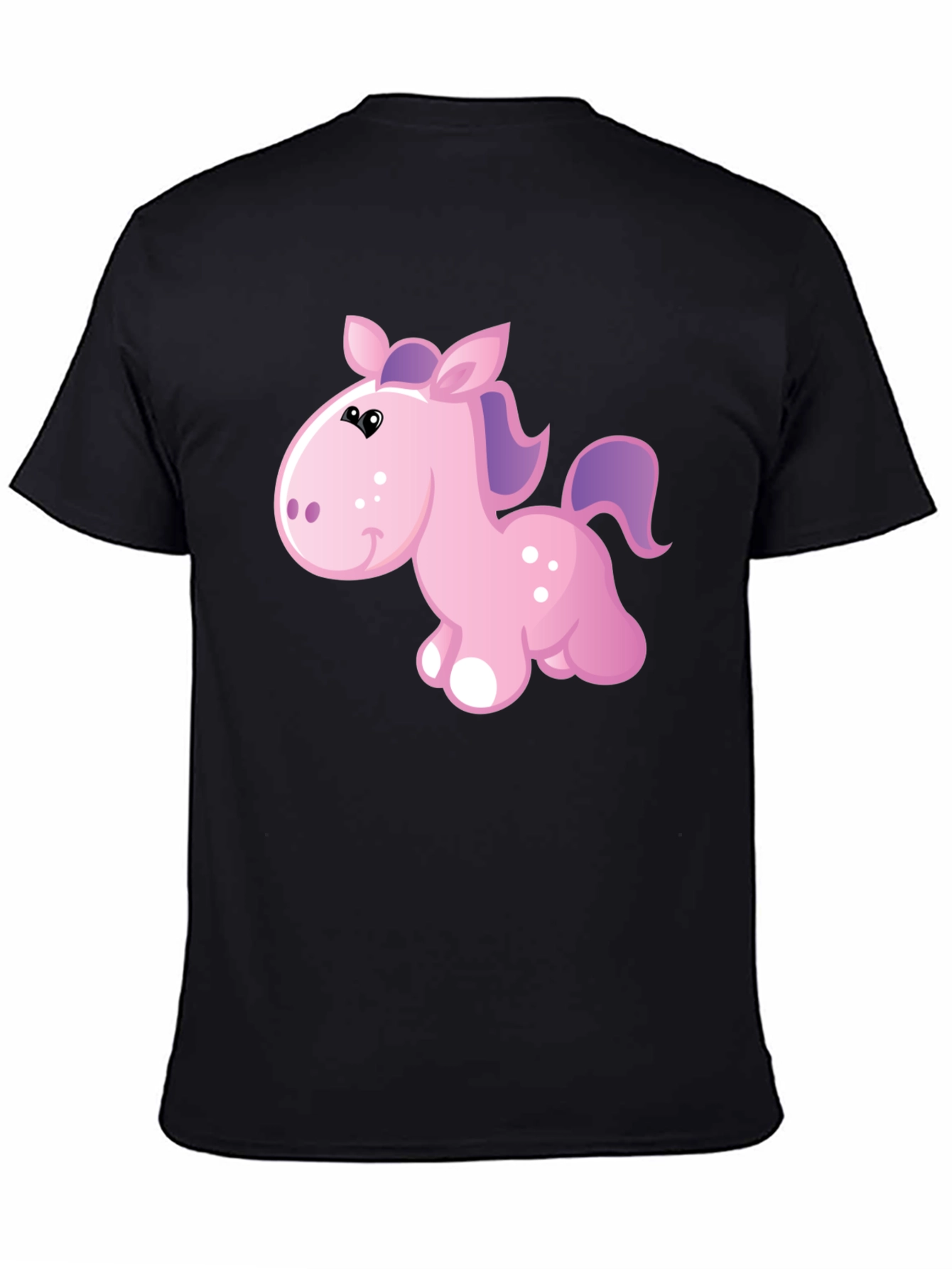Black Cute Cartoon Pony Black T-Shirt view 4