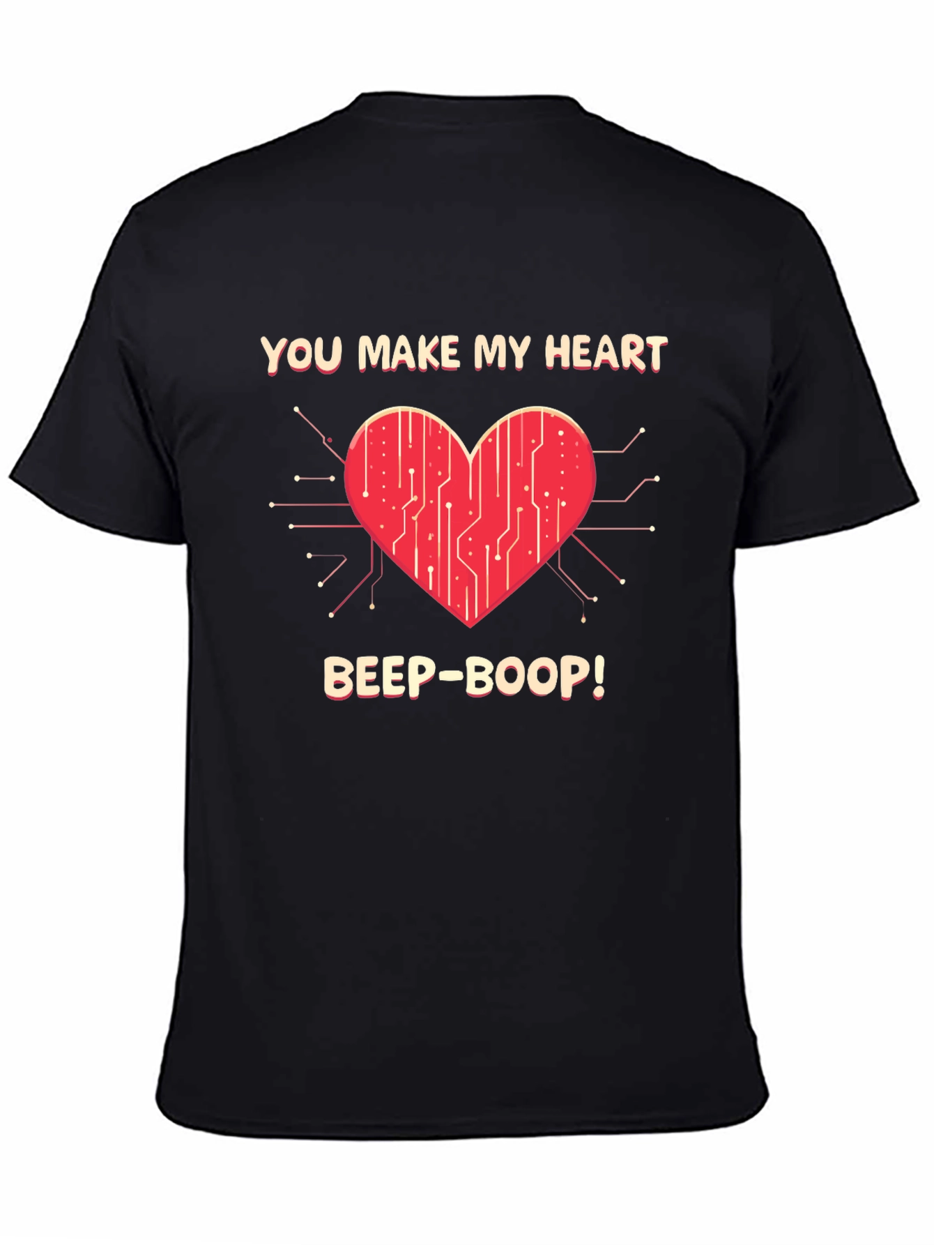 Black You Make My Heart Beep Boop Valentine's Day T-Shirt view 4