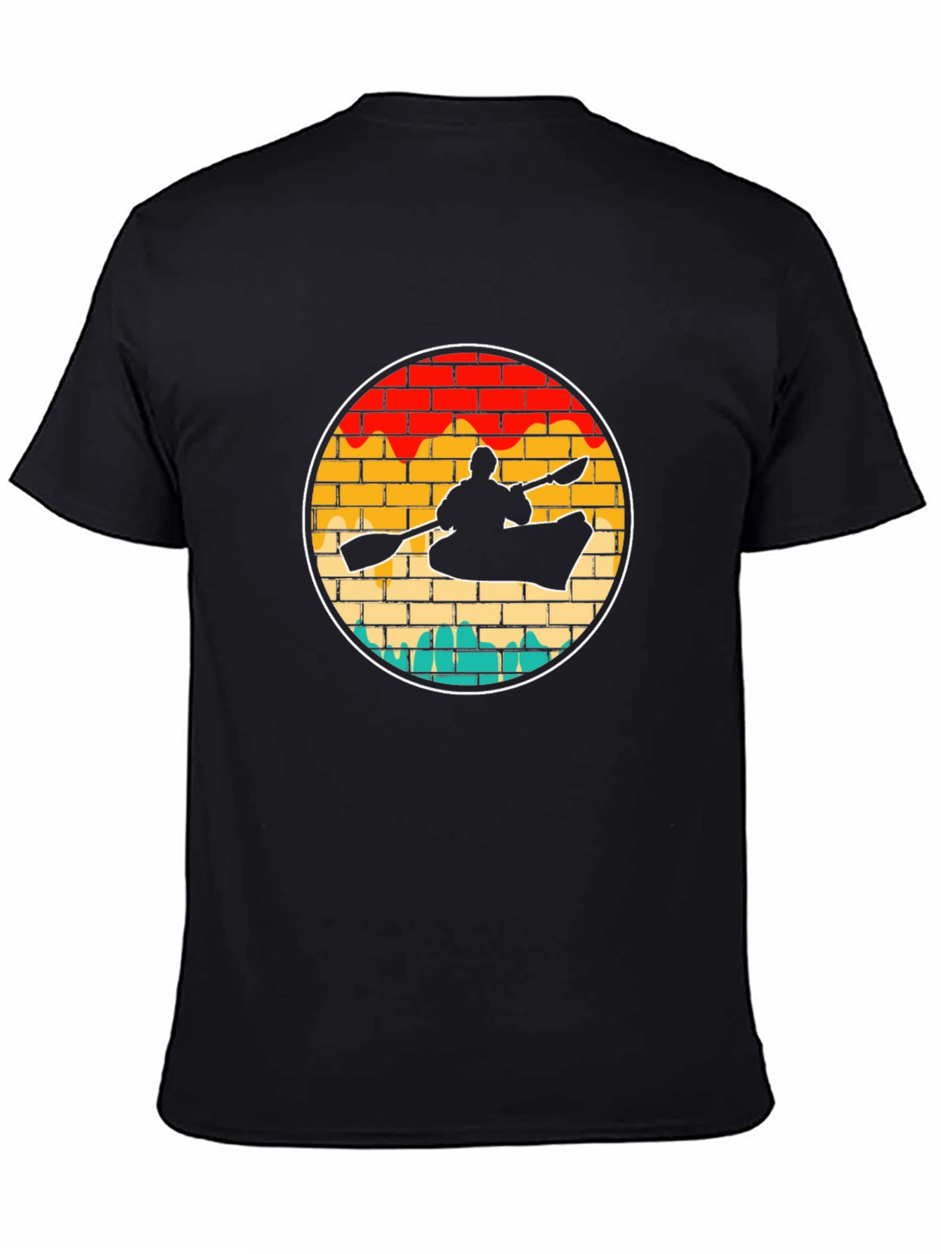 Black Kayaking Sunset Retro T-Shirt view 4