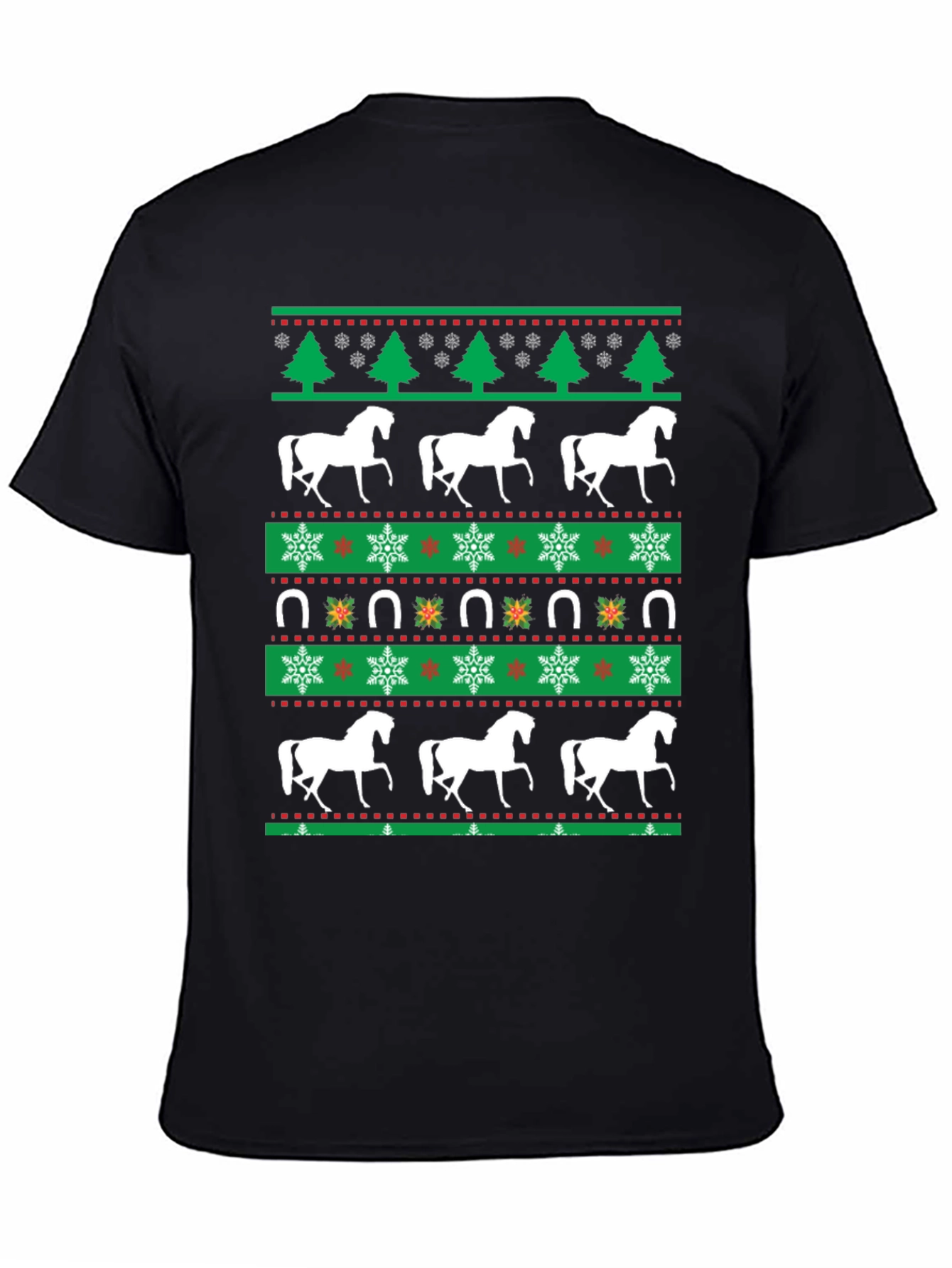 Black Horse Christmas T-Shirt: Holiday Equestrian Style view 4