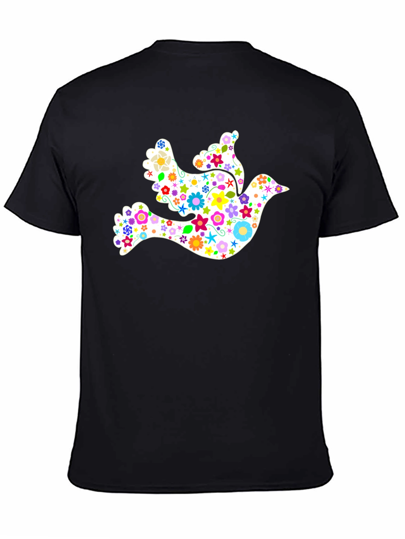 Black Floral Dove Graphic Black T-Shirt view 4
