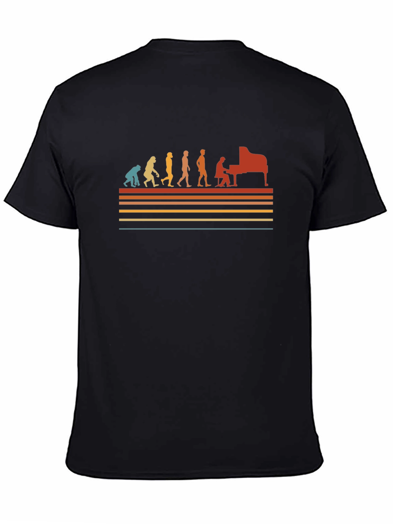 Black Evolution of Piano Player Black T-Shirt view 4