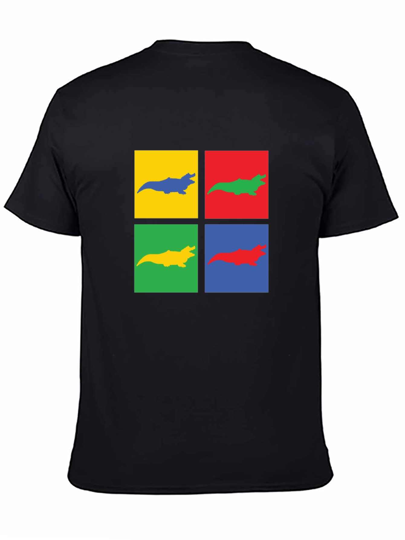 Black Pop Art Alligator Print Black T-Shirt view 4
