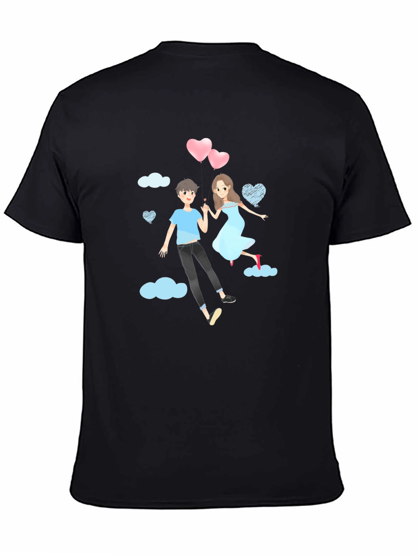 Black Romantic Couple Cartoon Graphic T-Shirt view 4