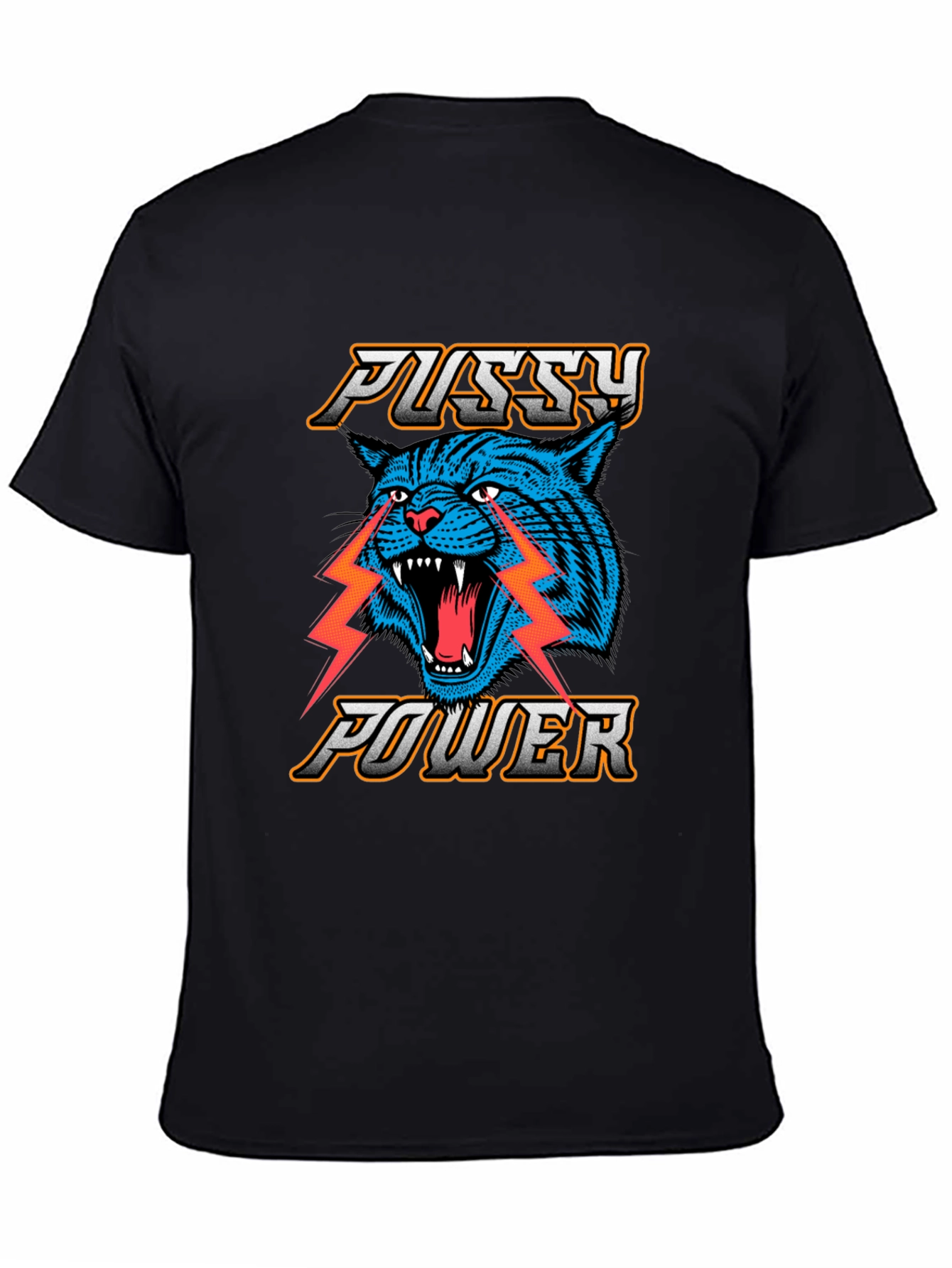 Black Pussy Power Graphic Tee - Blue Cat Lightning view 4