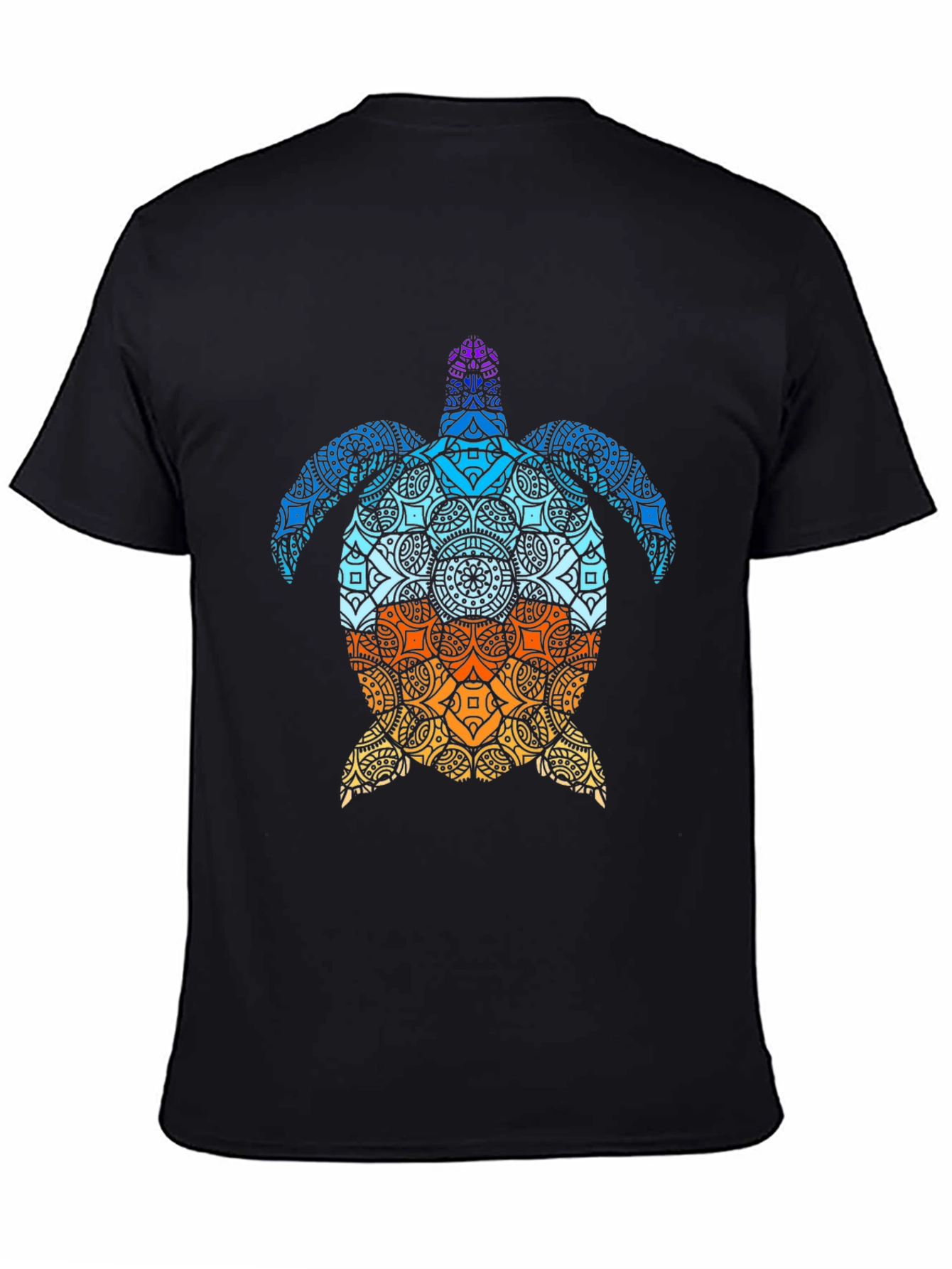 Black Turtle Mandala Graphic Tee - Black Cotton T-Shirt view 4