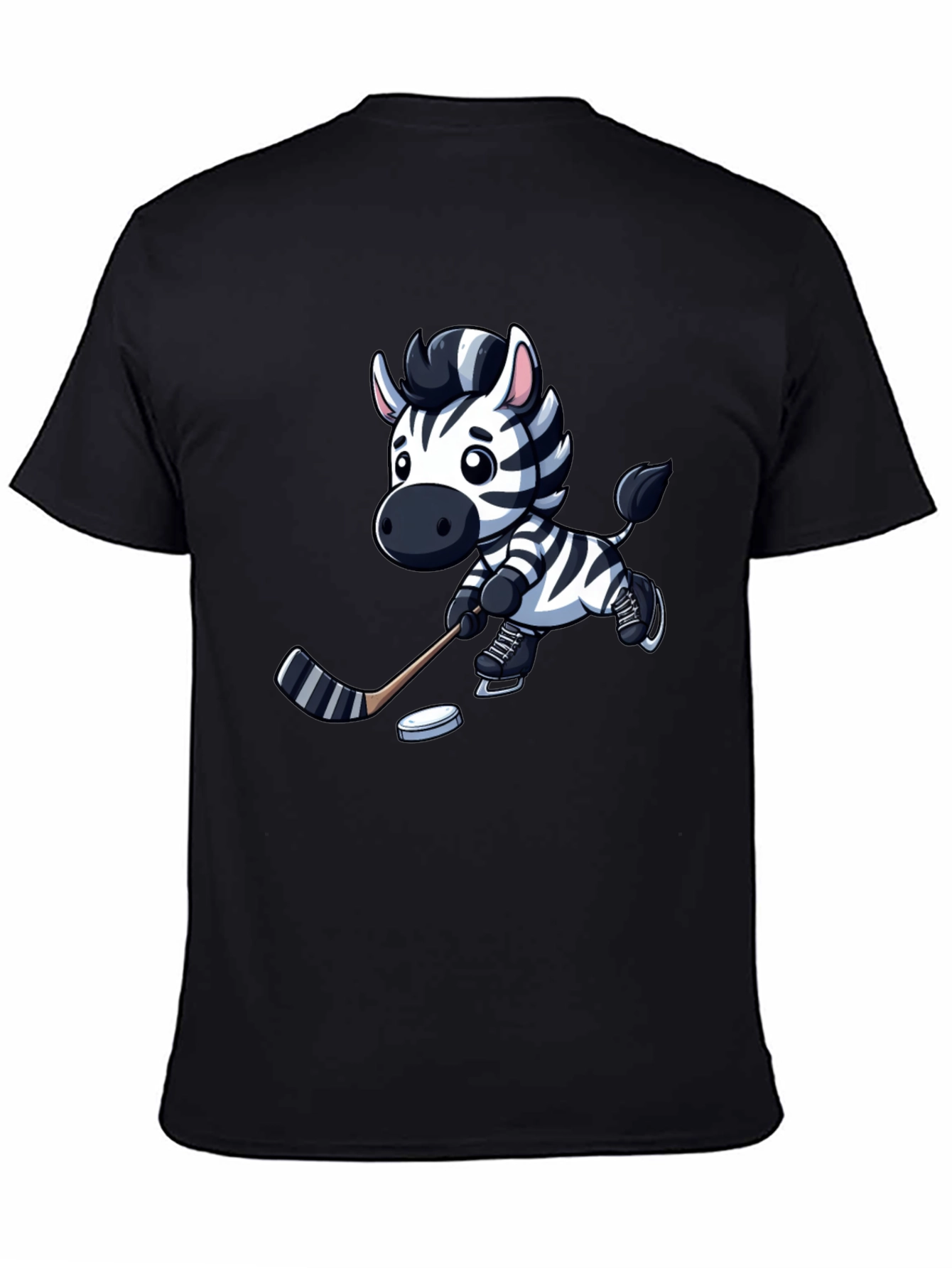 Black Zebra Hockey Player T-Shirt - Cool Cartoon Design view 4