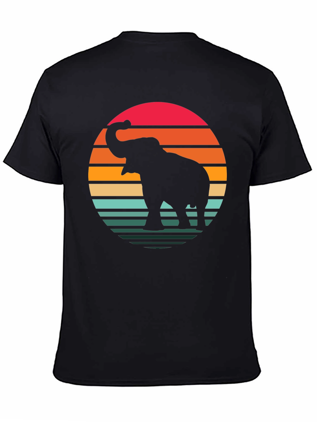 Black Retro Elephant Sunset Graphic Tee - Black Cotton Blend Shirt view 4