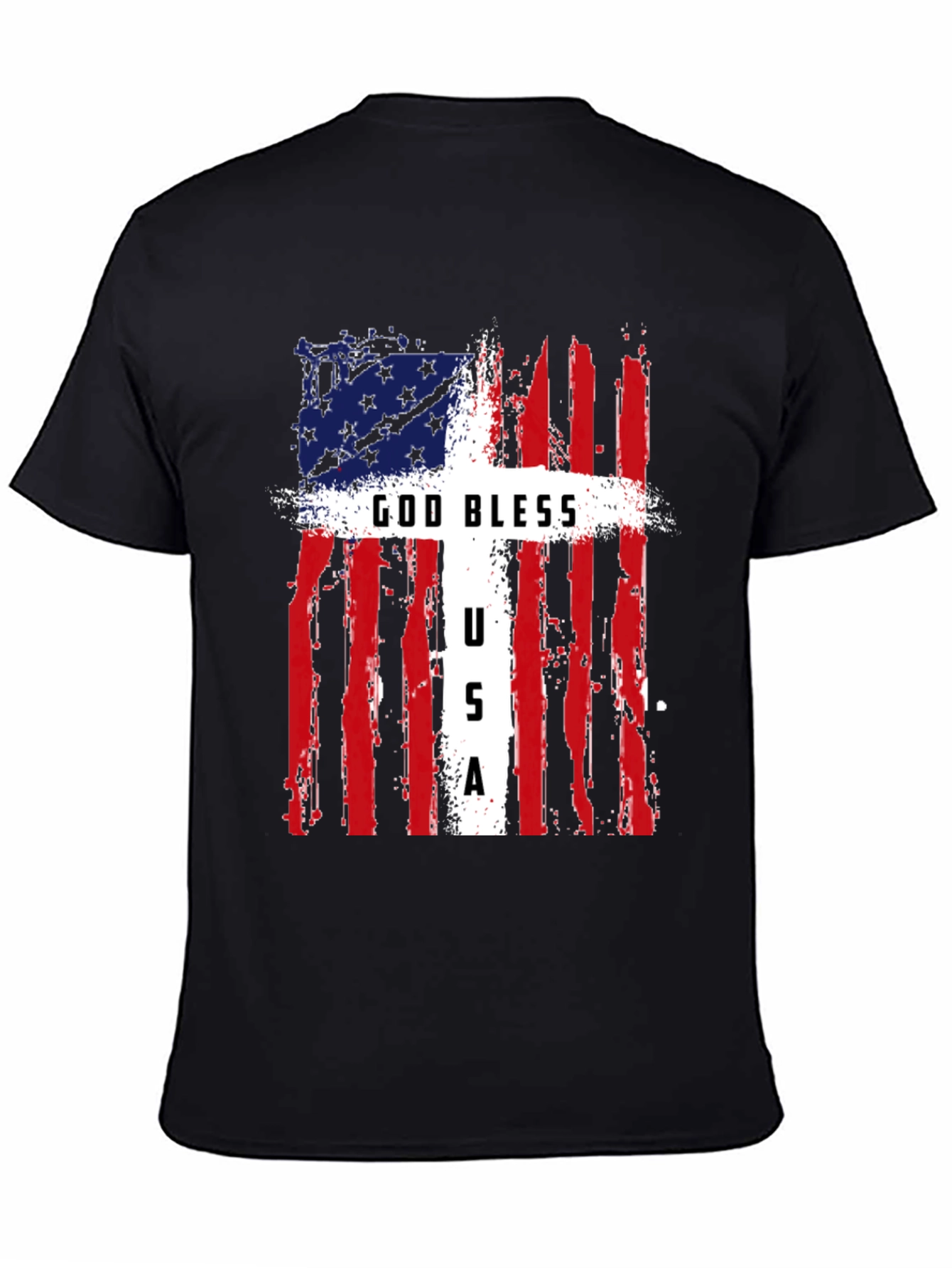 Black God Bless USA Patriotic T-Shirt view 4