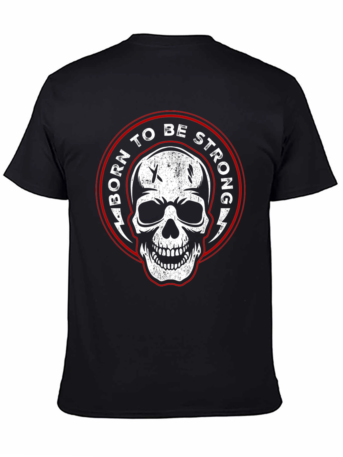 Black Born to be Strong Skull Graphic Black T-Shirt view 4