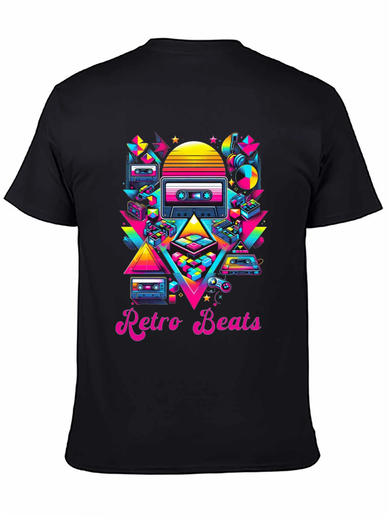 Black Retro Beats T-Shirt - 80s Music Style view 4
