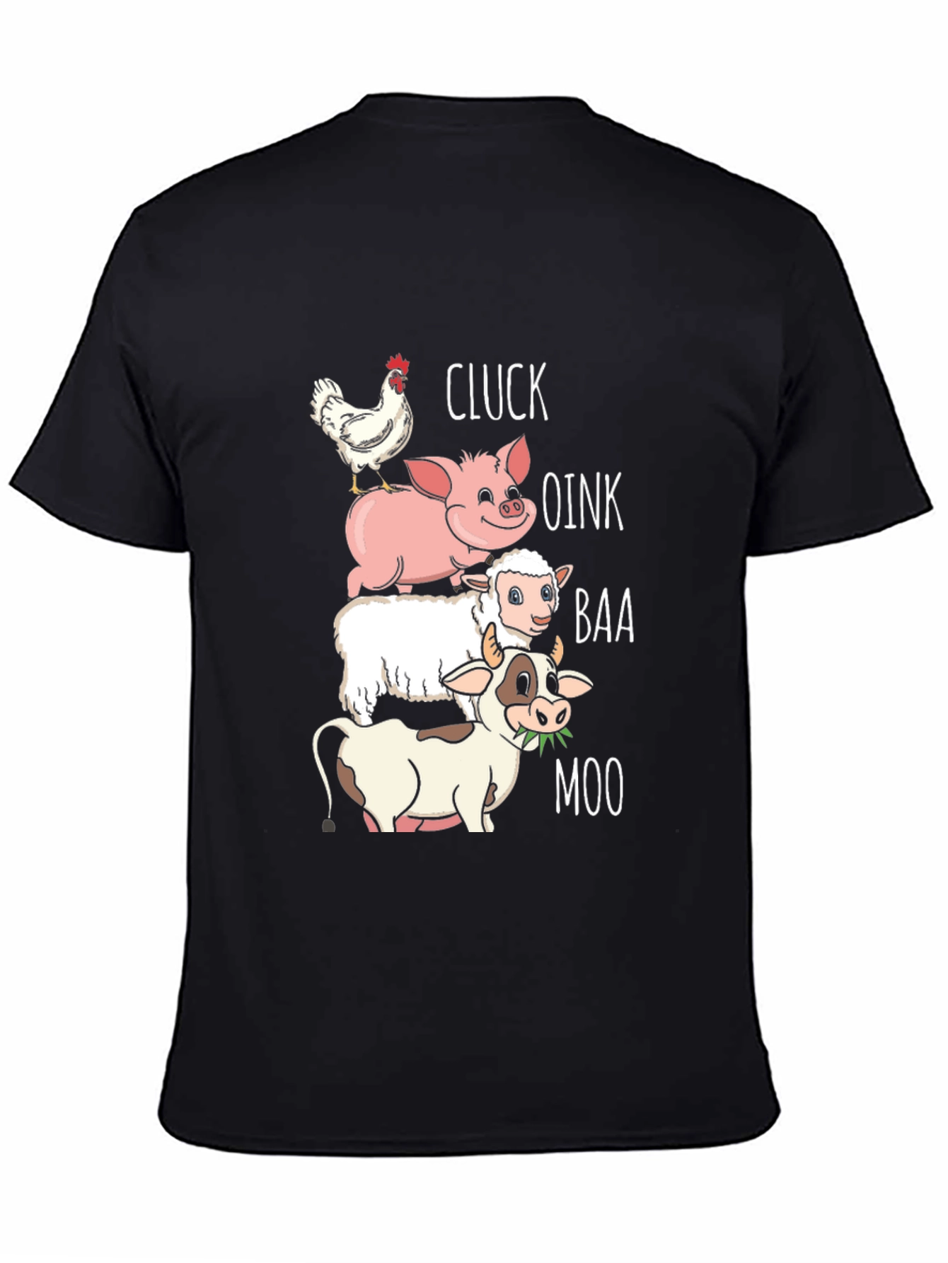 Black Farm Animal Sound Stack T-Shirt - Cluck, Oink, Baa, Moo view 4