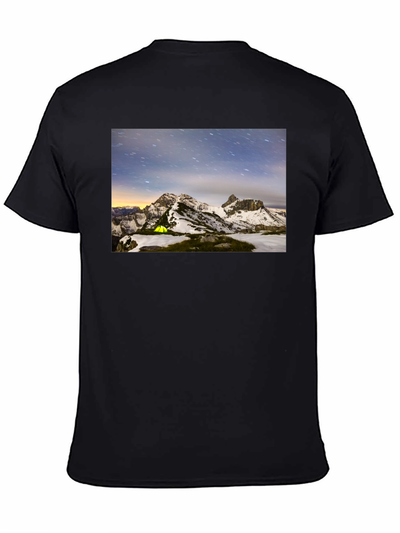 Black Mountain Starry Night Camping Black T-Shirt view 4