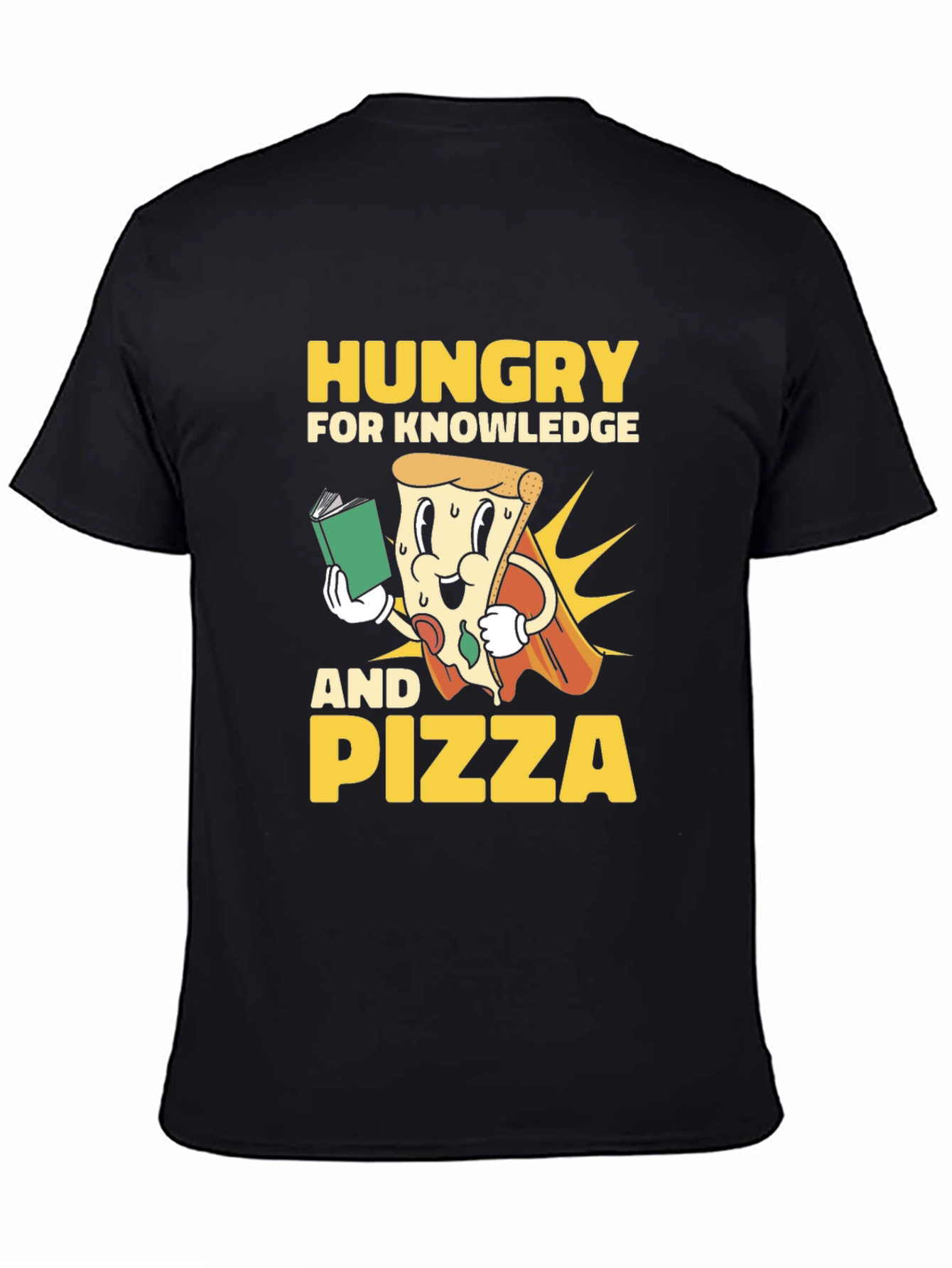 Black Hungry for Knowledge and Pizza T-Shirt view 4
