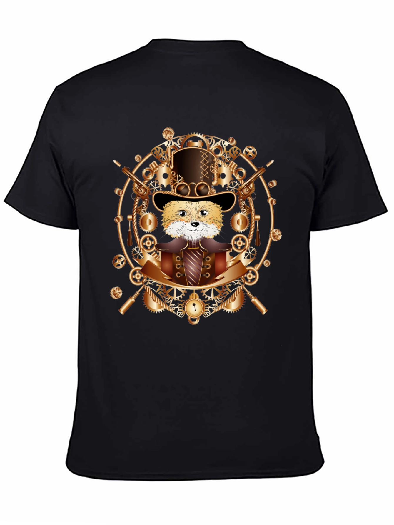 Black Steampunk Fox T-Shirt - Unique Graphic Tee view 4
