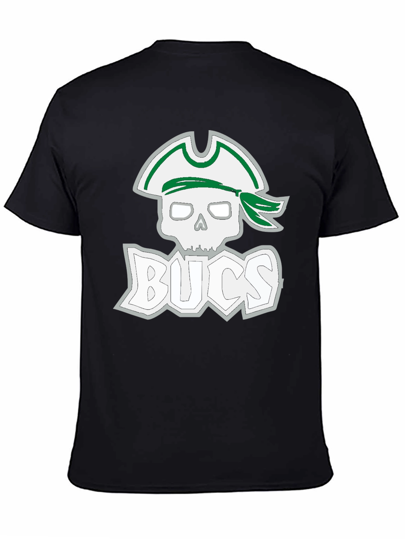 Black Men's Black T-Shirt with Pirate Skull & 'BUCS' Graphic view 4