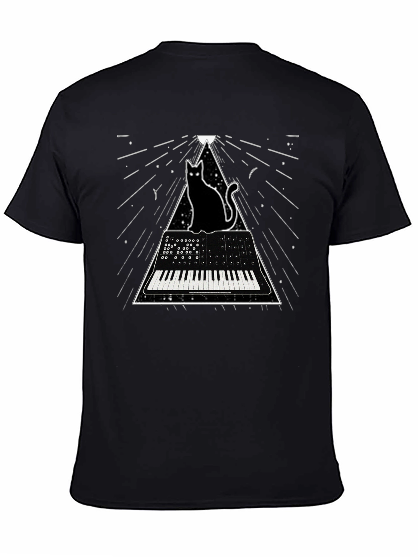 Black Cat Keyboard T-Shirt - Synthwave Style view 4