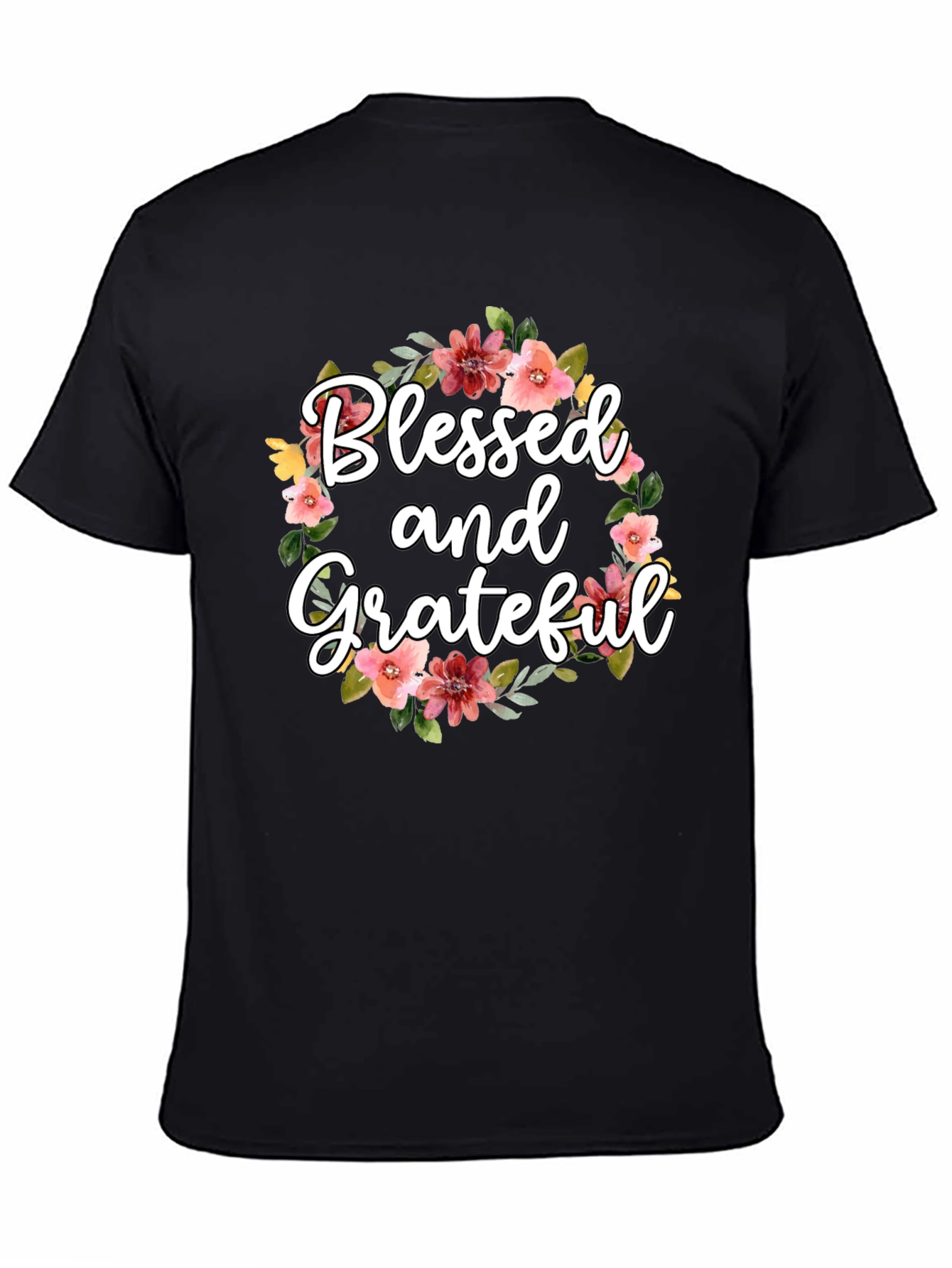 Black Blessed & Grateful Floral T-Shirt view 4