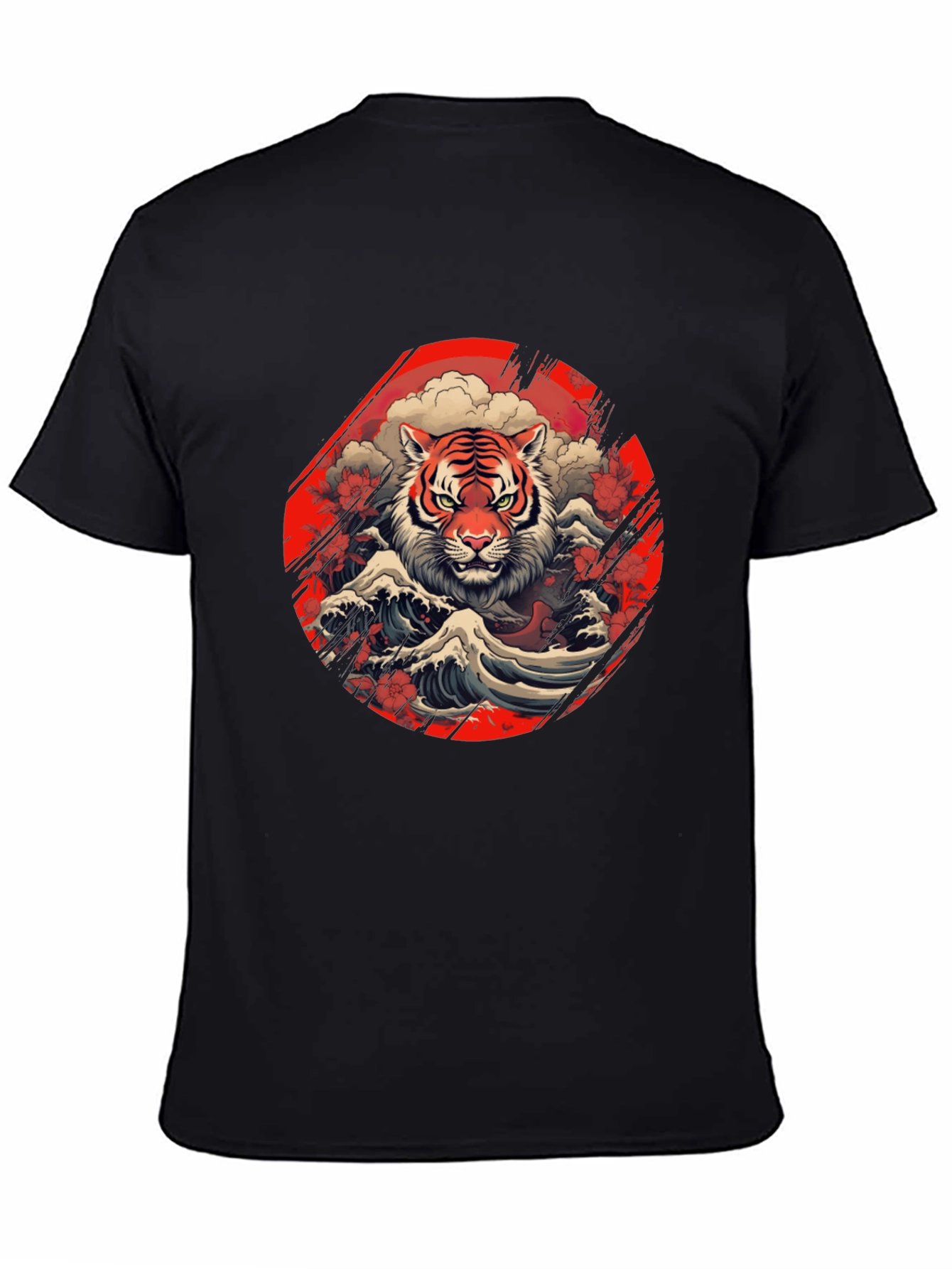 Black Tiger Wave Graphic Tee - Stylish Men's Black T-Shirt view 4
