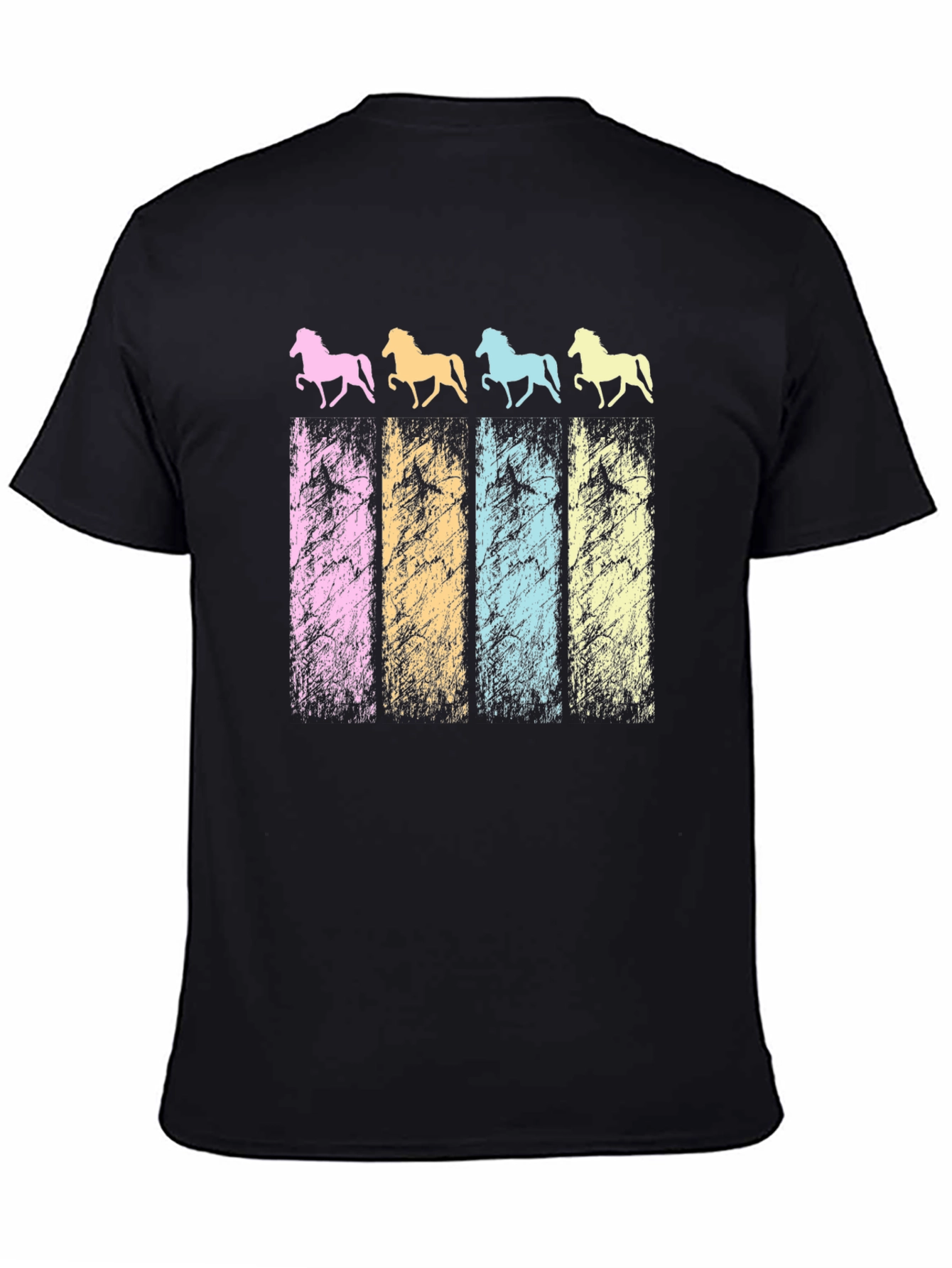 Black Retro Horse Graphic Tee - Black Cotton Casual Shirt view 4