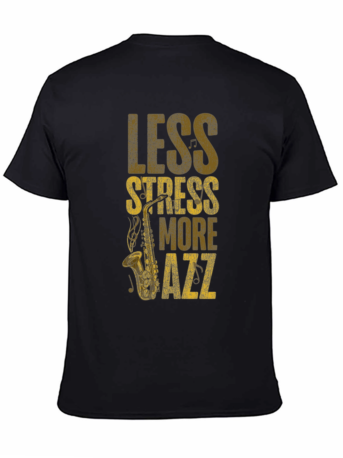 Black Less Stress More Jazz T-Shirt - Cool Music Tee view 4