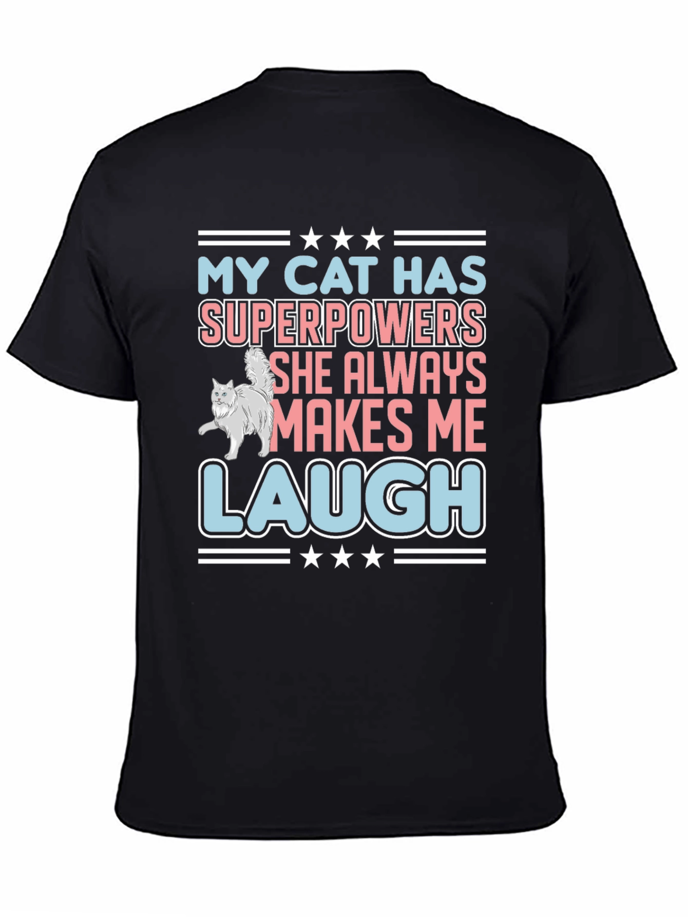 Black Funny Cat Superpowers T-Shirt view 4