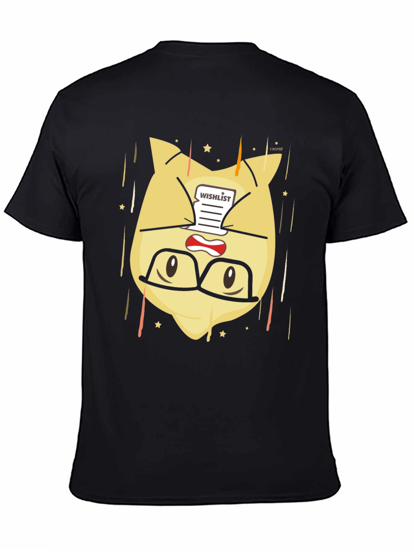 Black Funny Cartoon Character Wishlist Black T-Shirt view 4