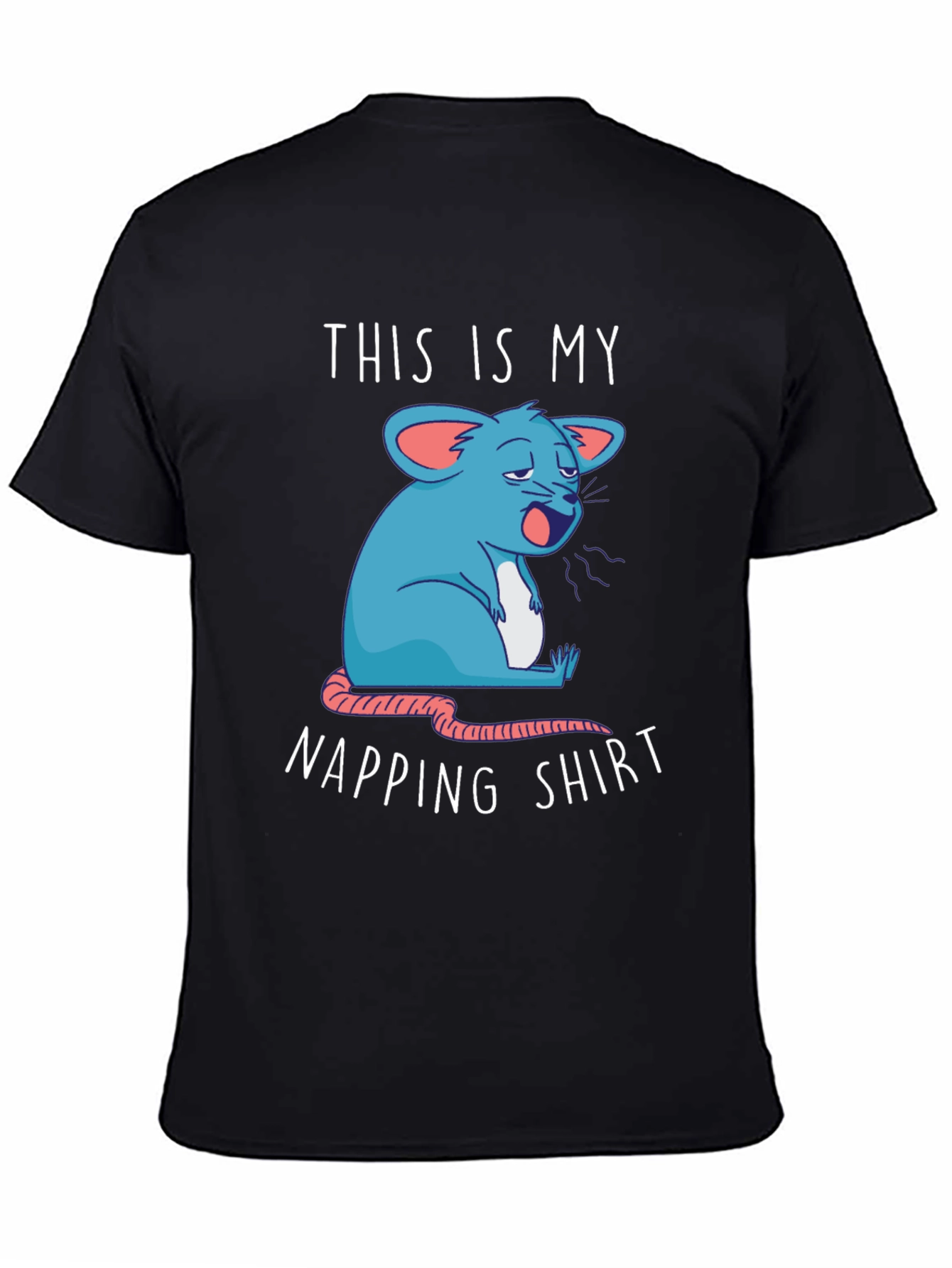 Black Napping Shirt - Funny Cartoon Sleepy Mouse Tee view 4