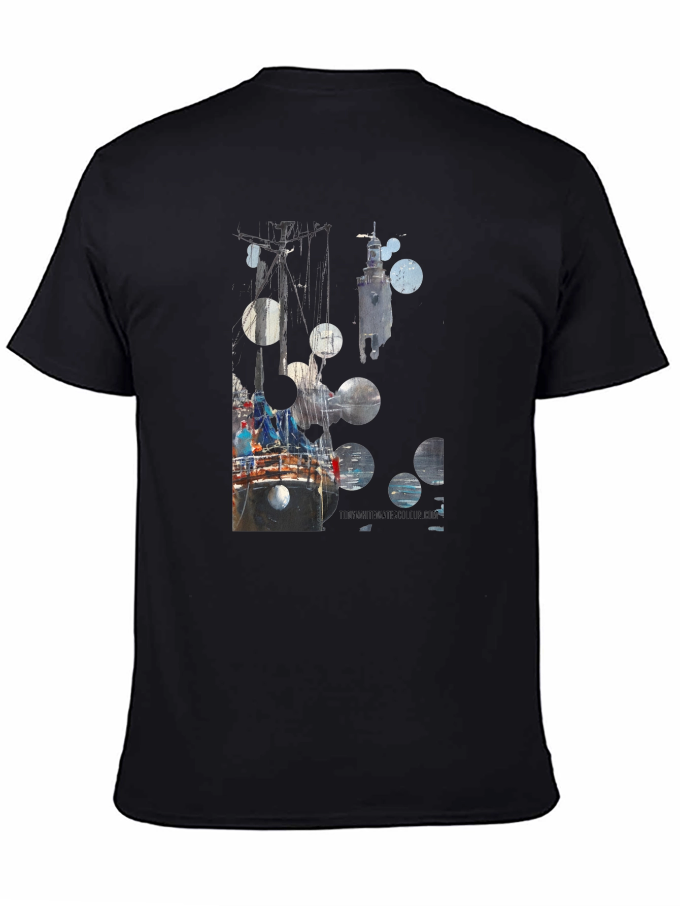 Black Abstract Boat Print Black T-Shirt view 4