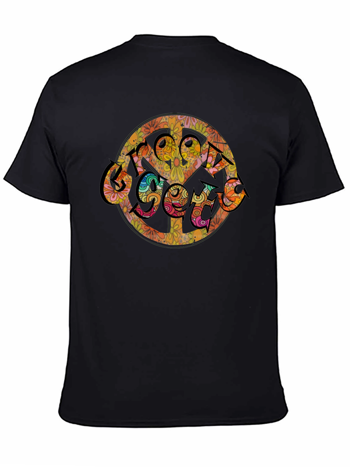 Black Groovy Retro Floral Peace Sign T-Shirt view 4