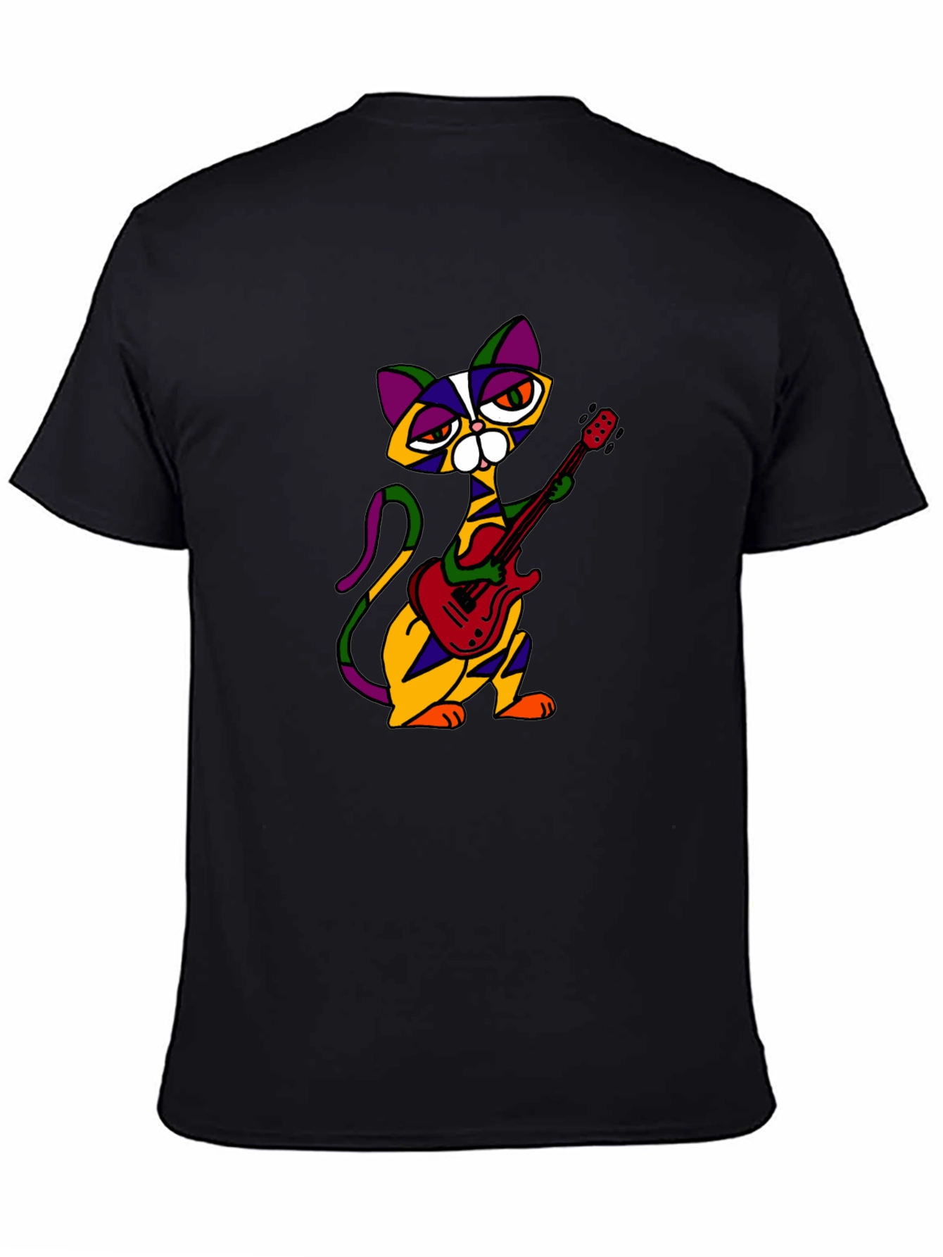 Black Cat Guitarist Graphic Tee - Men's Black T-Shirt view 4