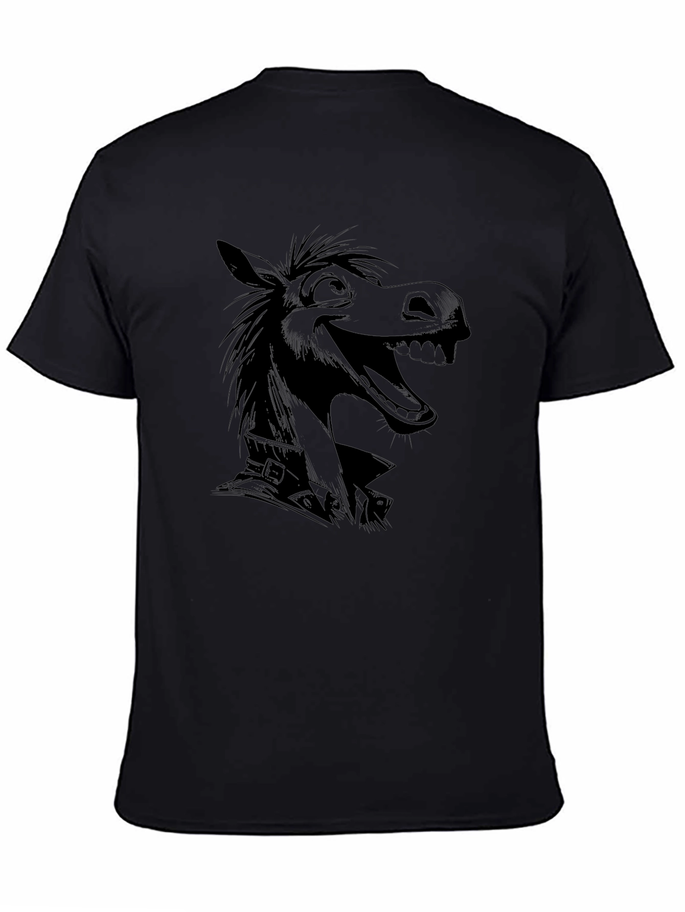 Black Cartoon Donkey Graphic Black T-Shirt view 4