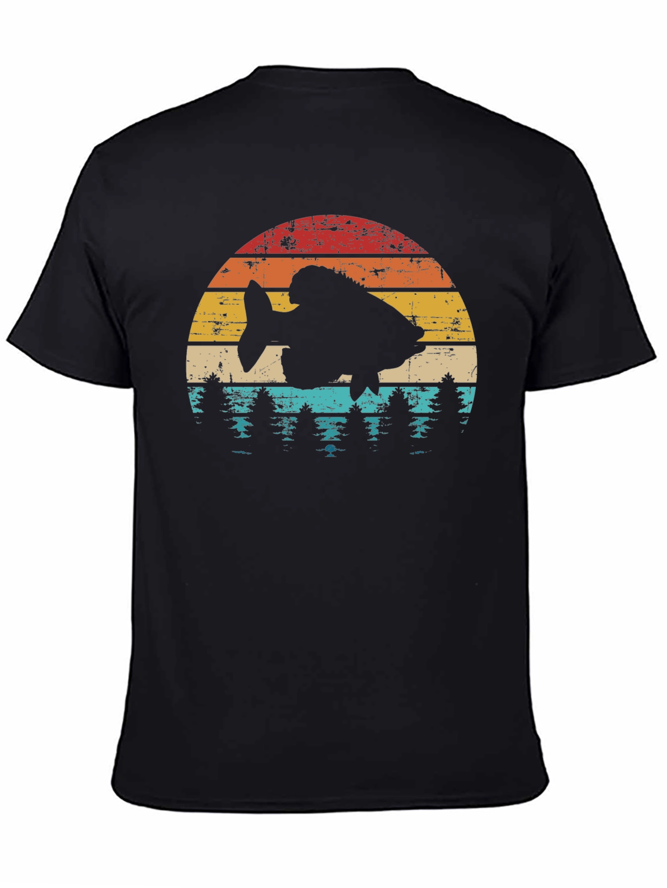 Black Retro Fishing T-Shirt - Angler Silhouette Tee view 4
