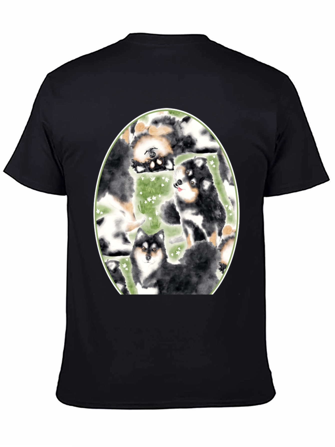 Black Dog Lover's T-Shirt: Cute Canine Pattern, Black view 4